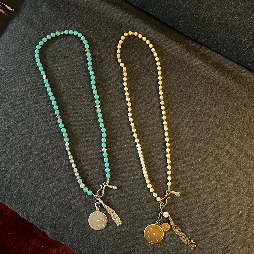 Stone & crystal necklace in cream